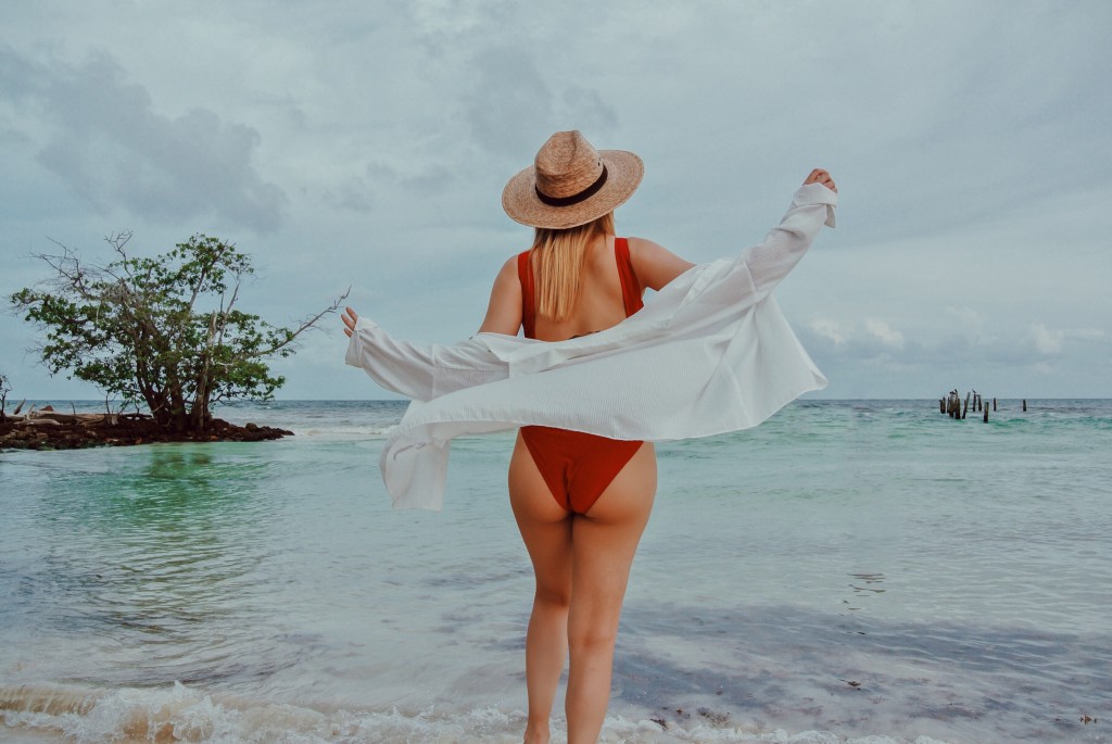 Anette Morgan Vegan Mexican Blogger Red Swimsuit Beach